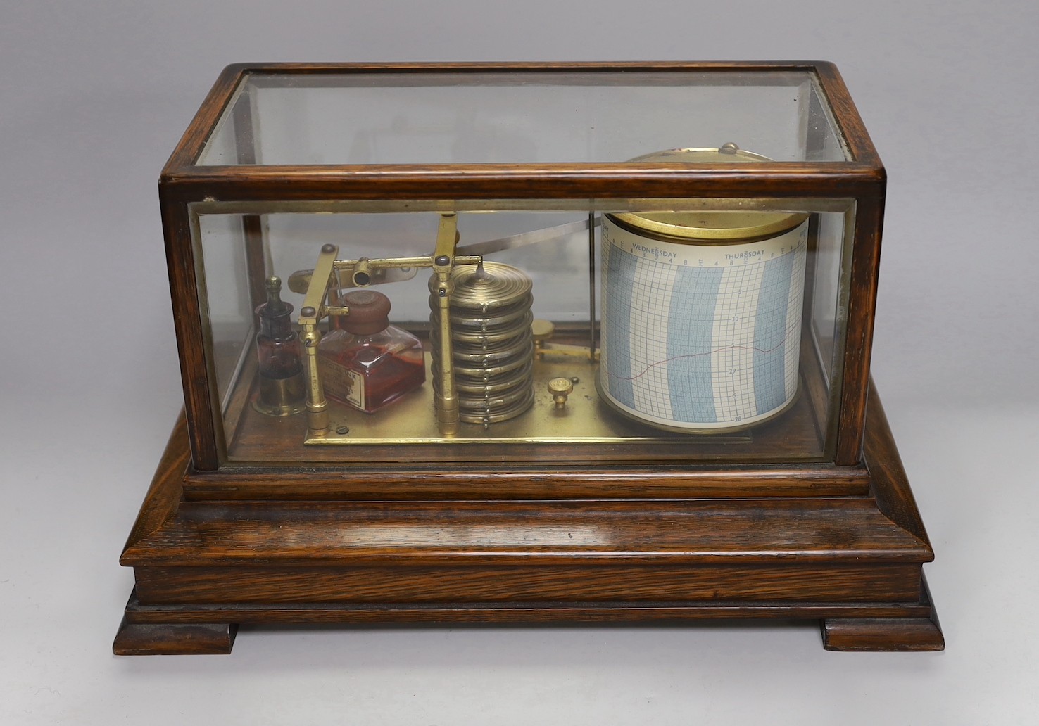 An oak cased barograph, 37cm wide